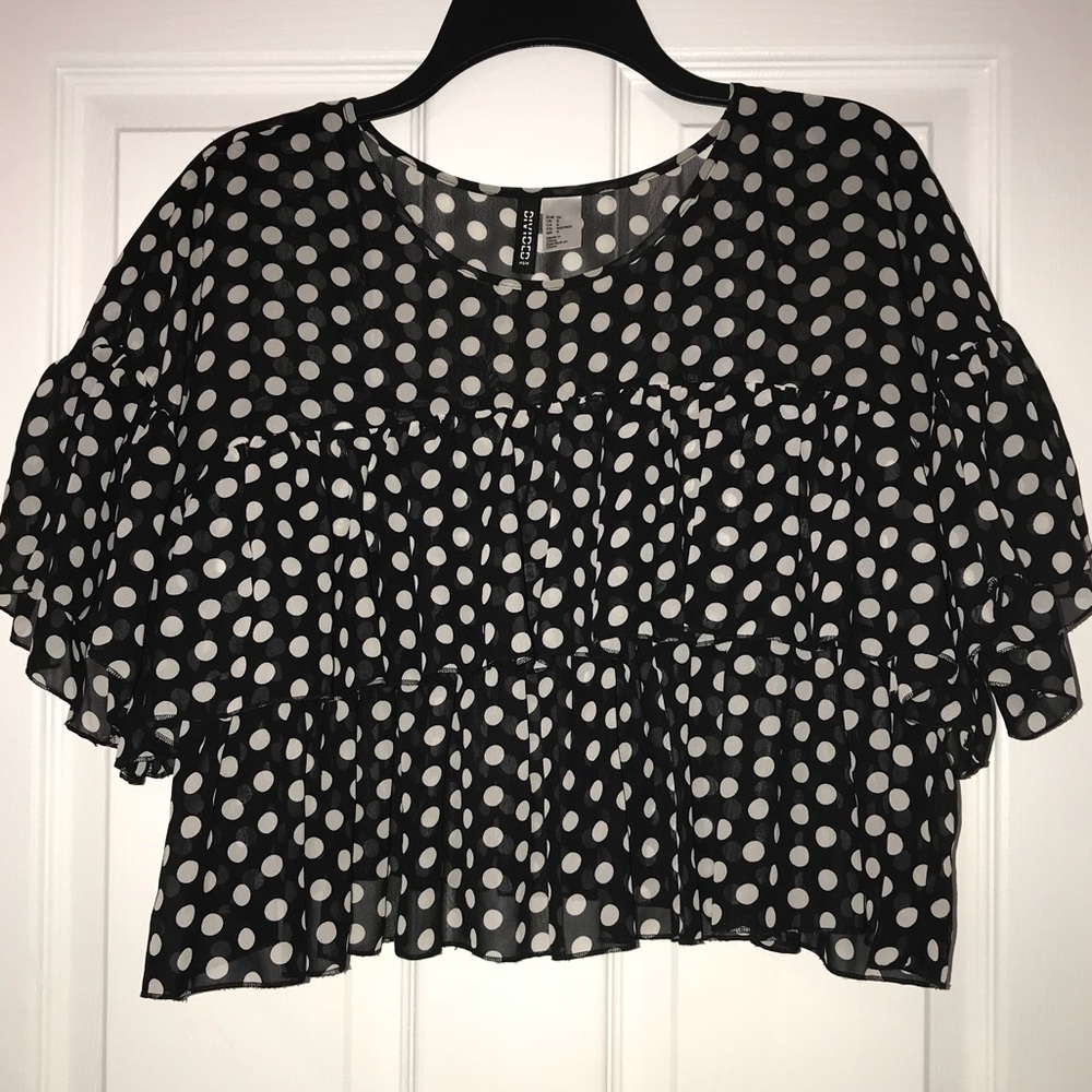 Black and white polka dot blouse